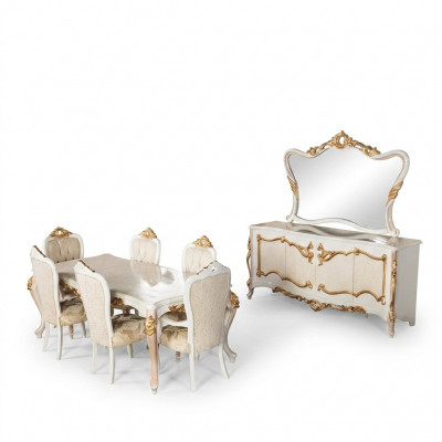 Luxus Set Iesszëmmer Iessdësch Stull XL Dësch Dëscher Still Holz Design 7 Stéck Nei