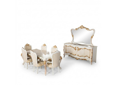 Luxus Set Iesszëmmer Iessdësch Stull XL Dësch Dëscher Still Holz Design 7 Stéck Nei