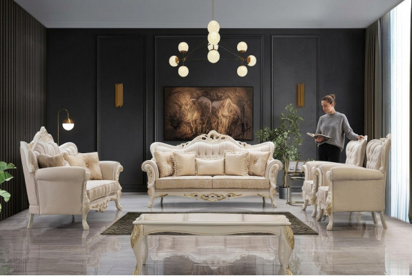 Sofa Garnitur 3+3+1+1 Sëtz Set Design Sofa Polster Klassesch Canapéen