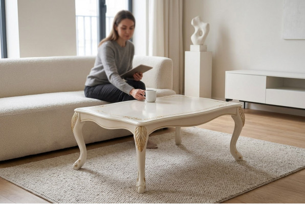 Couchtisch Klassesch Bäizetztisch Luxus Wunnzëmmer Design Dësch Miwwelen Holz Nei
