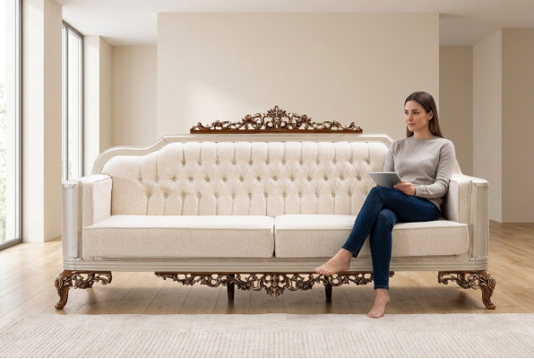 Couch 3-Sëtzer Chesterfield Dräisëtzer Couchen Luxus Wunnzëmmer Barock Stil Canapé Nei