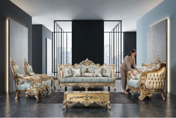 Sofagarnitur 3+3+1+1 Sëtzplazen Dësch Canapé Fauteuil Sofae Stoff Luxus Set 5-Deelerset.