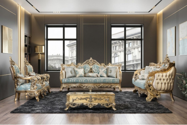 Sofagarnitur 3+3+1+1 Sëtzplazen Dësch Canapé Fauteuil Sofae Stoff Luxus Set 5-Deelerset.