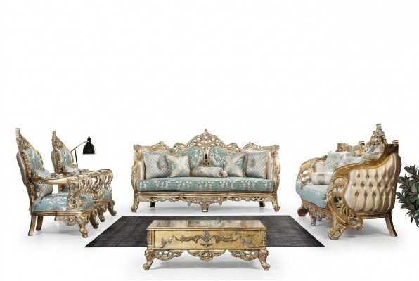 Sofagarnitur 3+3+1+1 Sëtzplazen Dësch Canapé Fauteuil Sofae Stoff Luxus Set 5-Deelerset.