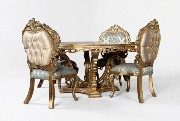 Gëllene Barock Iessdësch Ronnen Dësch Ronn Iessdëscher Holz Dëscher 173cm