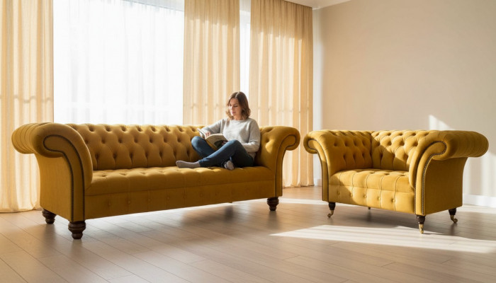 Chesterfield Sofa-Garnitur 2+1 Sëtzer Design Polster Modern Garnitur