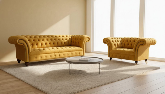 Chesterfield Sofa-Garnitur 2+1 Sëtzer Design Polster Modern Garnitur