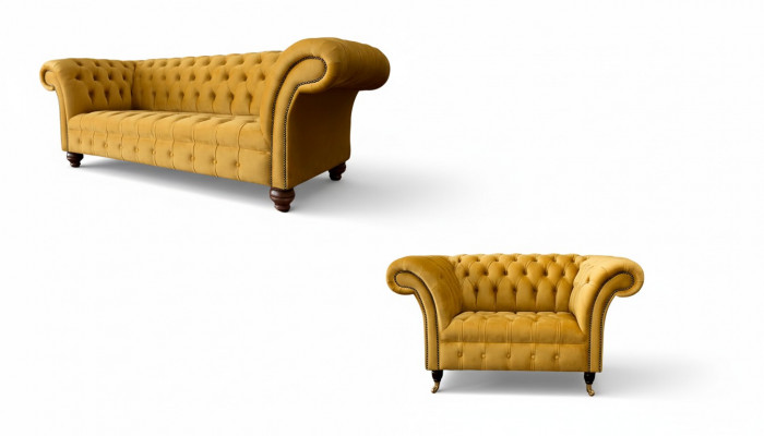 Chesterfield Sofa-Garnitur 2+1 Sëtzer Design Polster Modern Garnitur
