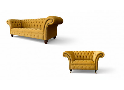 Chesterfield Sofa-Garnitur 2+1 Sëtzer Design Polster Modern Garnitur