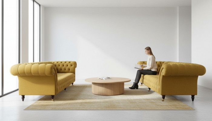 Luxus Beige Sofasëtzer 3+3 Sëtzer Modern Couch Wunnzëmmer Stil Miwwelen