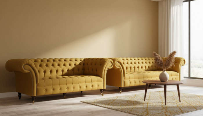 Luxus Beige Sofasëtzer 3+3 Sëtzer Modern Couch Wunnzëmmer Stil Miwwelen