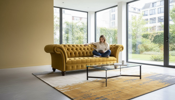Chesterfield 3 Sëtzer Designer Sofa Couch Polsterung Sofas Couches Stoff