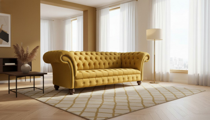 Chesterfield 3 Sëtzer Designer Sofa Couch Polsterung Sofas Couches Stoff