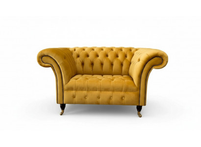 Sëtzel Chesterfield Miwwelen Set 2x Eenzelsëtzer Set Couch Sofa Giel Textil