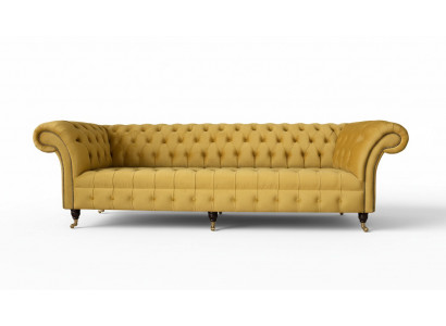 Eleganz Design Sofa 4 Sëtzer Couch Polster Luxus Textil Chesterfield Sofas Giel