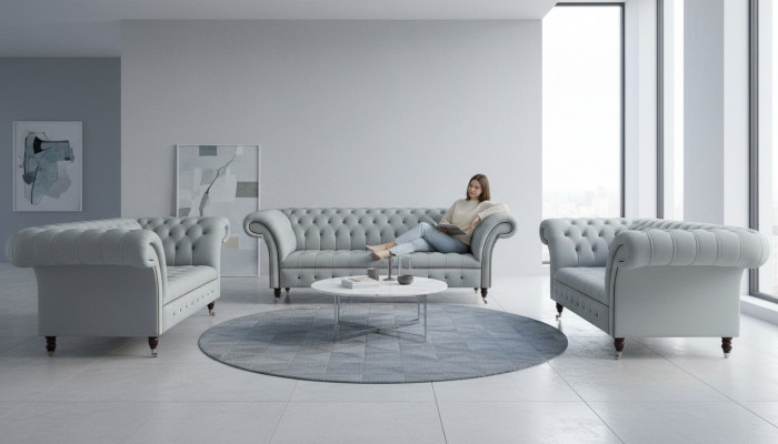 Set Design Canapéen Sofagarnitur 3+2+2 Sëtzer Polster Stoff Modern