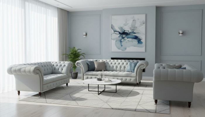 Set Design Canapéen Sofagarnitur 3+2+2 Sëtzer Polster Stoff Modern