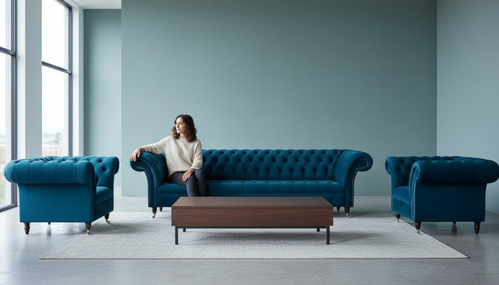 Blo Chesterfield Sofagarnitur Couch Polster Set Sëtzgrupp 3+1+1