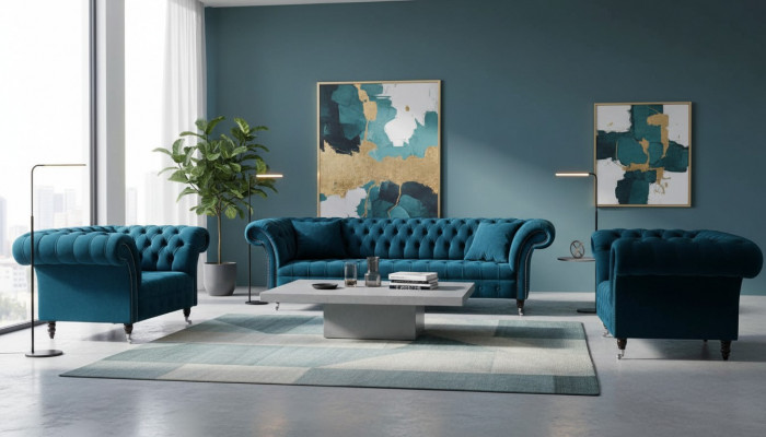 Blo Chesterfield Sofagarnitur Couch Polster Set Sëtzgrupp 3+1+1