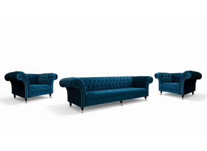 Blo Chesterfield Sofagarnitur Couch Polster Set Sëtzgrupp 3+1+1