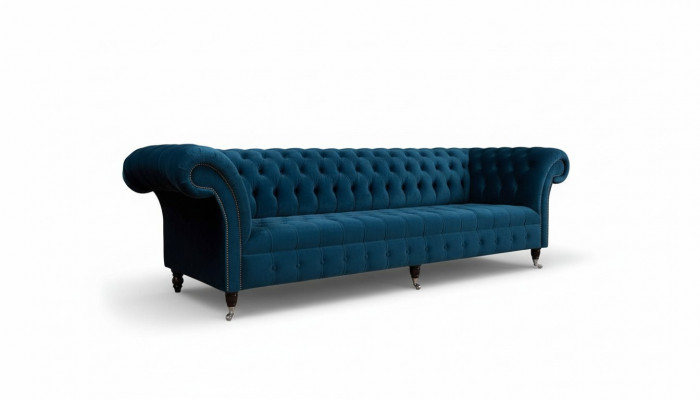 Design Luxus Chesterfield Sofa 4-Sëtz Couch Polstersofa Miwwelen Blo