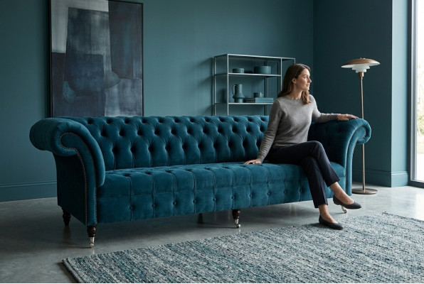 Designer Sofa 3 Sëtzer Chesterfield Polstersofa Sëtzt Dräisëtzer Textil