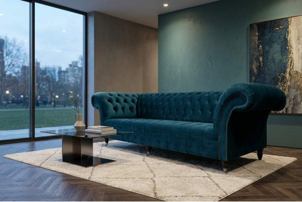 Designer Sofa 3 Sëtzer Chesterfield Polstersofa Sëtzt Dräisëtzer Textil