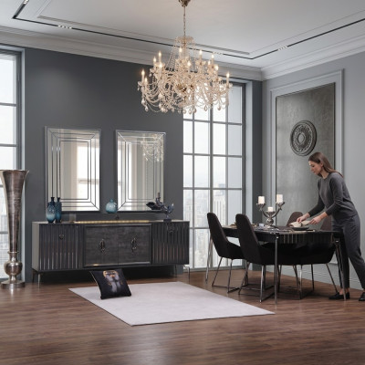Luxus Iesszëmmer Set Iessdësch + 6x Stull Designer Set Iessgrupp Garnitur