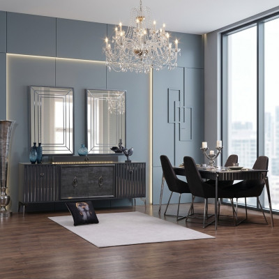 Luxus Iesszëmmer Set Iessdësch + 6x Stull Designer Set Iessgrupp Garnitur