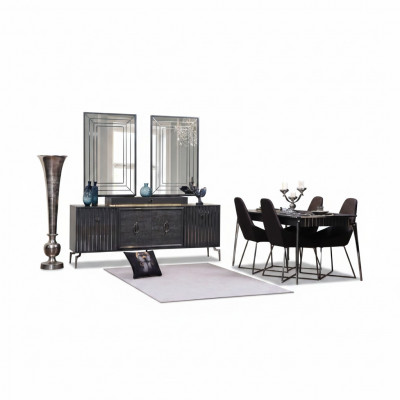 Luxus Iesszëmmer Set Iessdësch + 6x Stull Designer Set Iessgrupp Garnitur