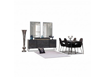 Luxus Iesszëmmer Set Iessdësch + 6x Stull Designer Set Iessgrupp Garnitur