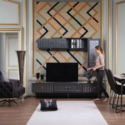 Luxus Wunnwand Wunnzëmmer Sideboard RTV Regal Maueren Schaf