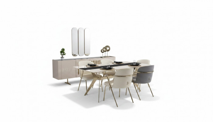 Luxuriéist Iesszëmmer Set Iessdësch + 6x Still + Sideboard mat Spigel