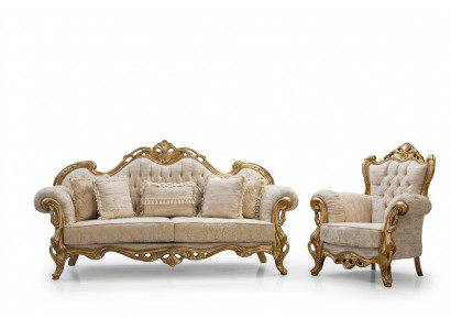 Chesterfield-Couch an Fotell a Beige am héichwäertegen Luxusdesign