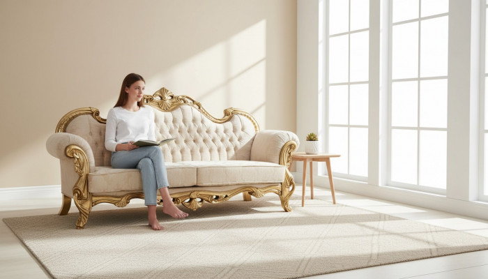 Sofa 3 Sëtz Stoff Dräisëtzer Sofae Luxus Wunnzëmmer Chesterfield Barock