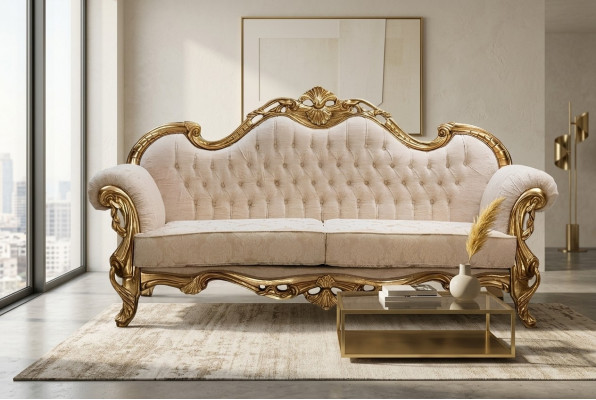 Sofa 3 Sëtz Stoff Dräisëtzer Sofae Luxus Wunnzëmmer Chesterfield Barock