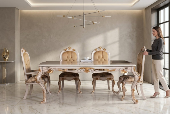 Iessdësch Garnitur Grupp Iesszëmmer Dësch Stull Set 4x Stull Holz 5 Stéck
