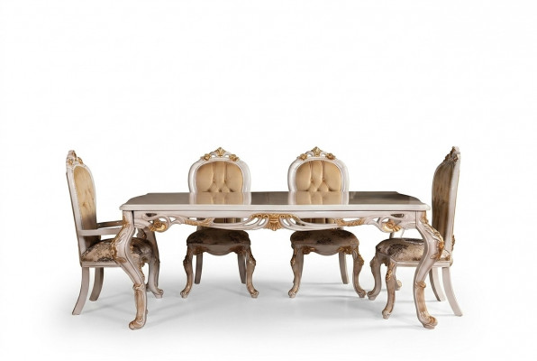 Iessdësch Garnitur Grupp Iesszëmmer Dësch Stull Set 4x Stull Holz 5 Stéck