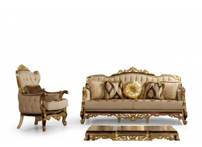 Luxus Canapé Beige Canapé-Set Setzfauteuil 3+1 Sëtzer Stoff Design Canapéen
