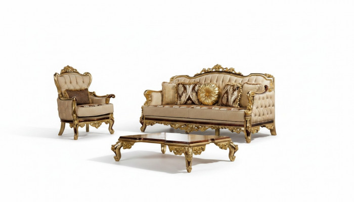 Canapé-Set Couch Barock Rokoko Couchen Textil Chesterfield Sofa Dësch 3tlg.