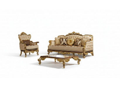 Canapé-Set Couch Barock Rokoko Couchen Textil Chesterfield Sofa Dësch 3tlg.