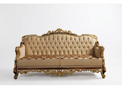 Chesterfield Canapé Barock Dräisëtzer Miwwelen Sofa Canapéen Stoff Gold