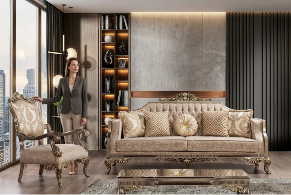 Chesterfield Sofagarnitur mat Couchtisch Sofa Set Polstersmöbel 5-Deeler.