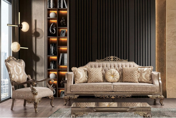 Chesterfield Sofagarnitur mat Couchtisch Sofa Set Polstersmöbel 5-Deeler.
