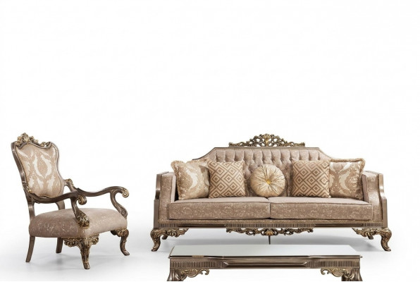 Chesterfield Sofagarnitur mat Couchtisch Sofa Set Polstersmöbel 5-Deeler.