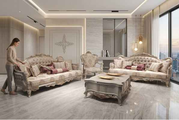 Sofa Set Barock Rokoko Miwwelen Wunnzëmmer Sëtzgrupp Polster 4tlg. Nei