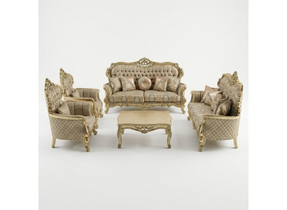 Franséisch Canapé-Set Polstersëtz Moobel Couch-Set 5 Deeler Sofa Dësch