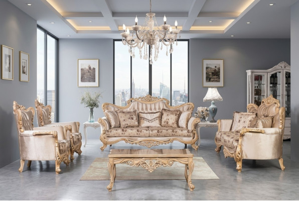 Sofagarnitur Canapé-Set Sofa Fotell Gepolstert Miwwel Dësch 5 Stéck Neien