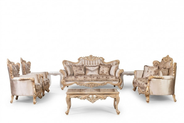 Sofagarnitur Canapé-Set Sofa Fotell Gepolstert Miwwel Dësch 5 Stéck Neien