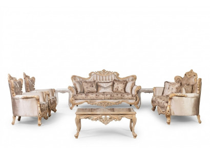 Sofagarnitur Canapé-Set Sofa Fotell Gepolstert Miwwel Dësch 5 Stéck Neien